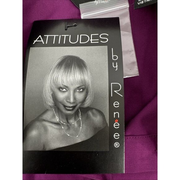 Attitudes By Renee Petite Woven Button Front Shirt Pleated Cuff‎ Size PM Purple - Picture 13 of 15